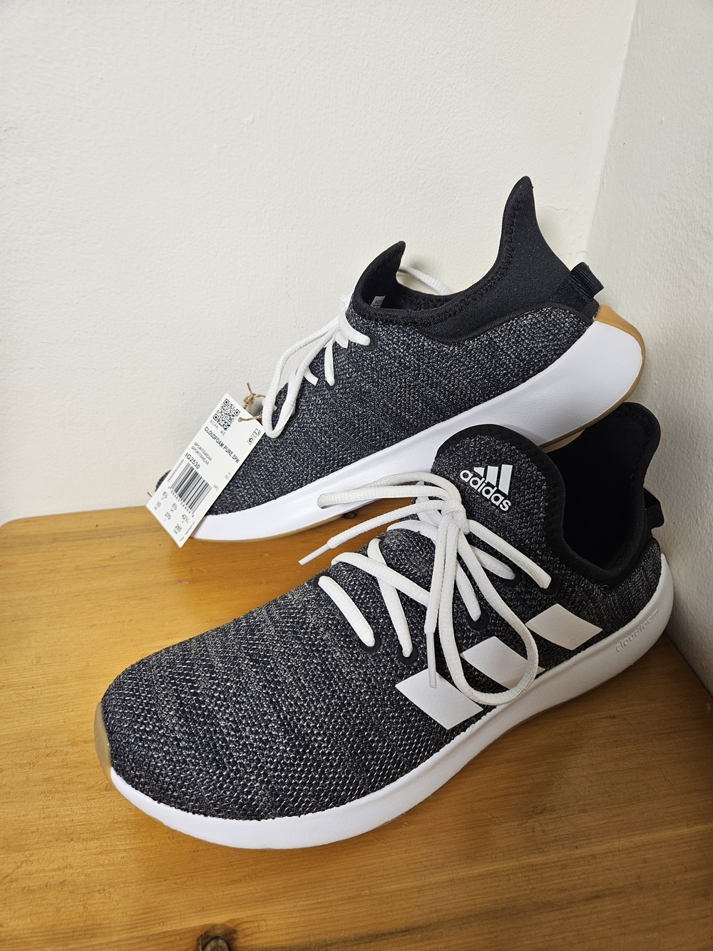 adidas Black & White Knit Low-Top Sneakers with Gum Accent